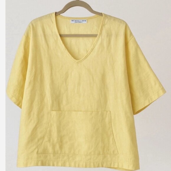 Bryn Walker Tunic Top 100% Linen Women Size XL Lagenlook Oversized Yellow Pocket - Picture 2 of 2